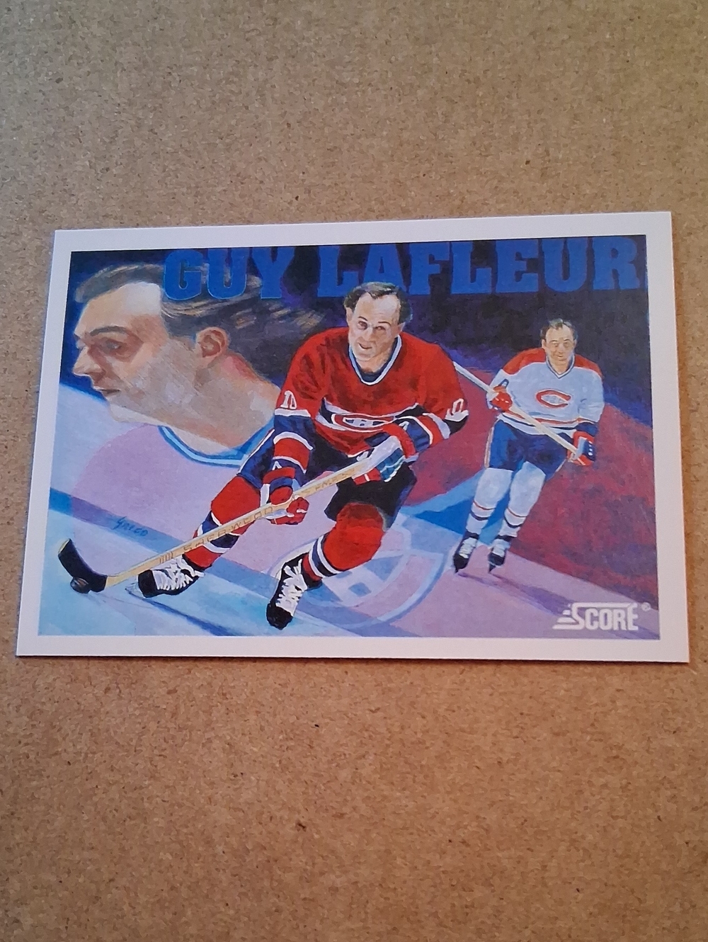 Guy Lafleur Hockey Card - Red & Blue Vintage Style